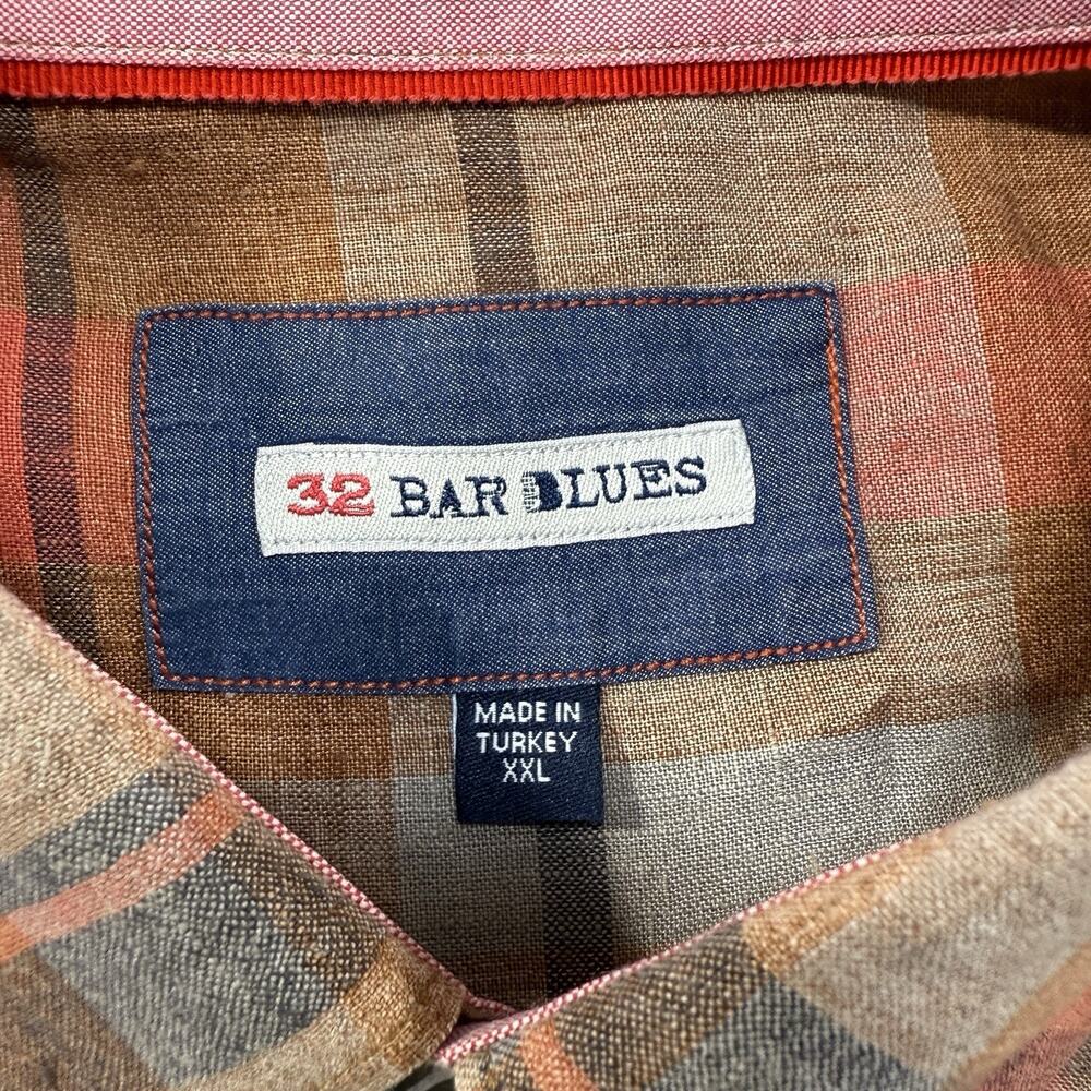 32 Bar Blues Mens XXL 100% Linen Button‎ Front Plaid Long Sleeve Casual Fall - Picture 5 of 11